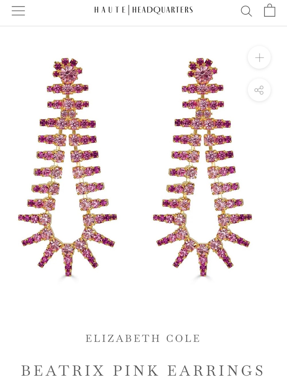 Elizabeth Cole Beatrix Pink Crystal Drop Earrings